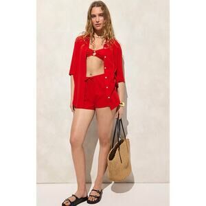 J Crew Airy Gauze Button Up Shirt S Red NWT Blouse Cover Up Top CI257 J.Crew